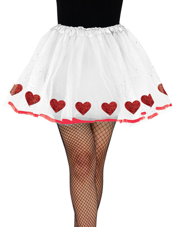 Bílá tutu sukně s červenými srdíčky pro dospělé 