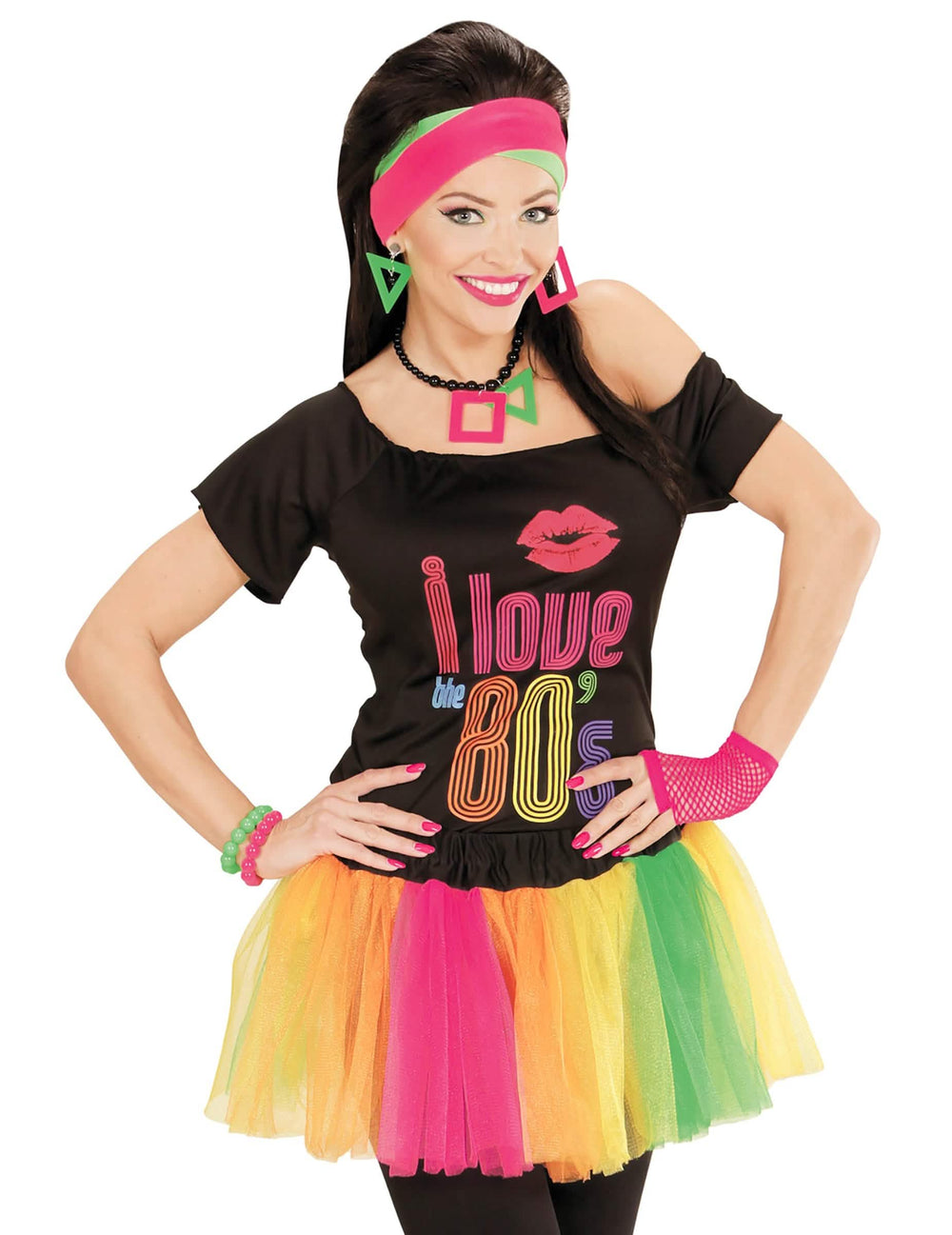 Stylizace krátké neonové vícebarevné baletní sukýnky s duhovým efektem