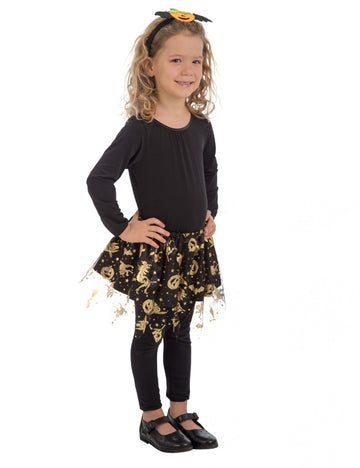 Tutu halloween pour fille noir et or