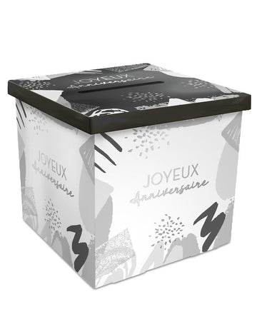 Bílá a stříbrná kartonová volební urna k narozeninám