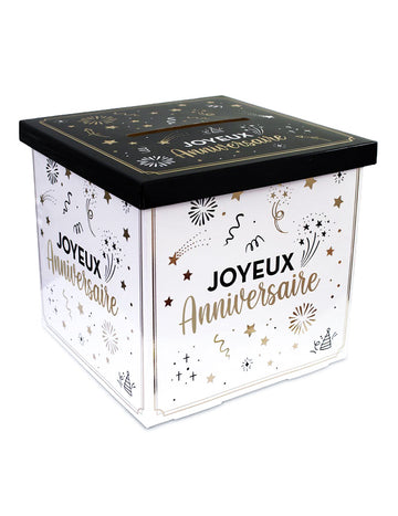 Bílá, zlatá a černá kartonová volební urna k narozeninám