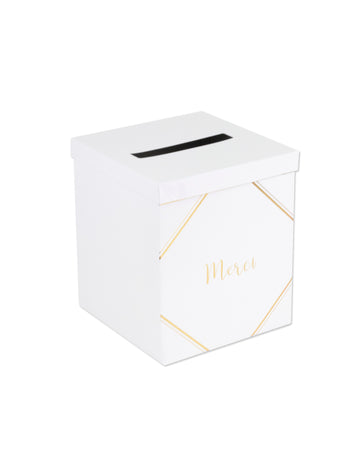 Bílo-zlatá děkovná kartonová volební urna 21 x 25 cm