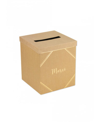 Volební urna z kraftového a zlatého kartonu s poděkováním 21 x 25 cm