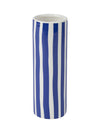Vase en céramique pour décoration de fête bleu roi et blanc à rayures