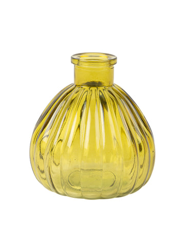 Skleněná váza v pistáciové barvě s pruhy 10 cm