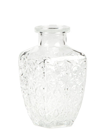 Starožitná rytá čtvercová skleněná váza 6,5 x 12,5 cm - 250 ml