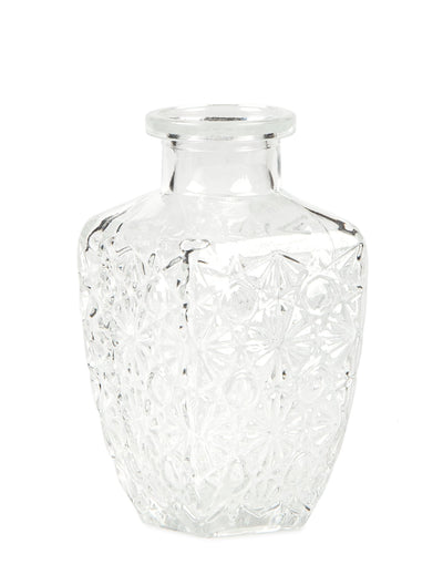 Vase gravure ancienne pour décoration de table en verre carré transparent