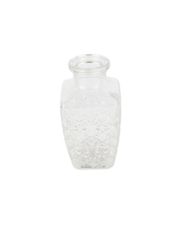 Starožitná rytá čtvercová skleněná váza 6,5 x 12,5 cm - 250 ml
