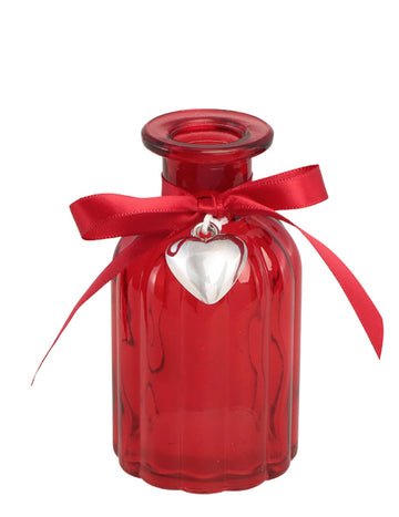 Červená skleněná váza na dekoraci srdce s mašlí 10,5 cm 