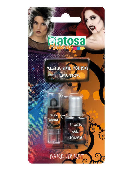 Halloween dospělý černý lak na nehty a rtěnka