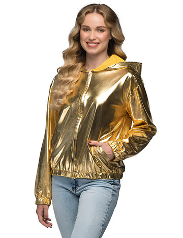 Metalická zlatá bunda s kapucí pro dospělé