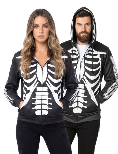 Veste à capuche imprimé squelette adulte