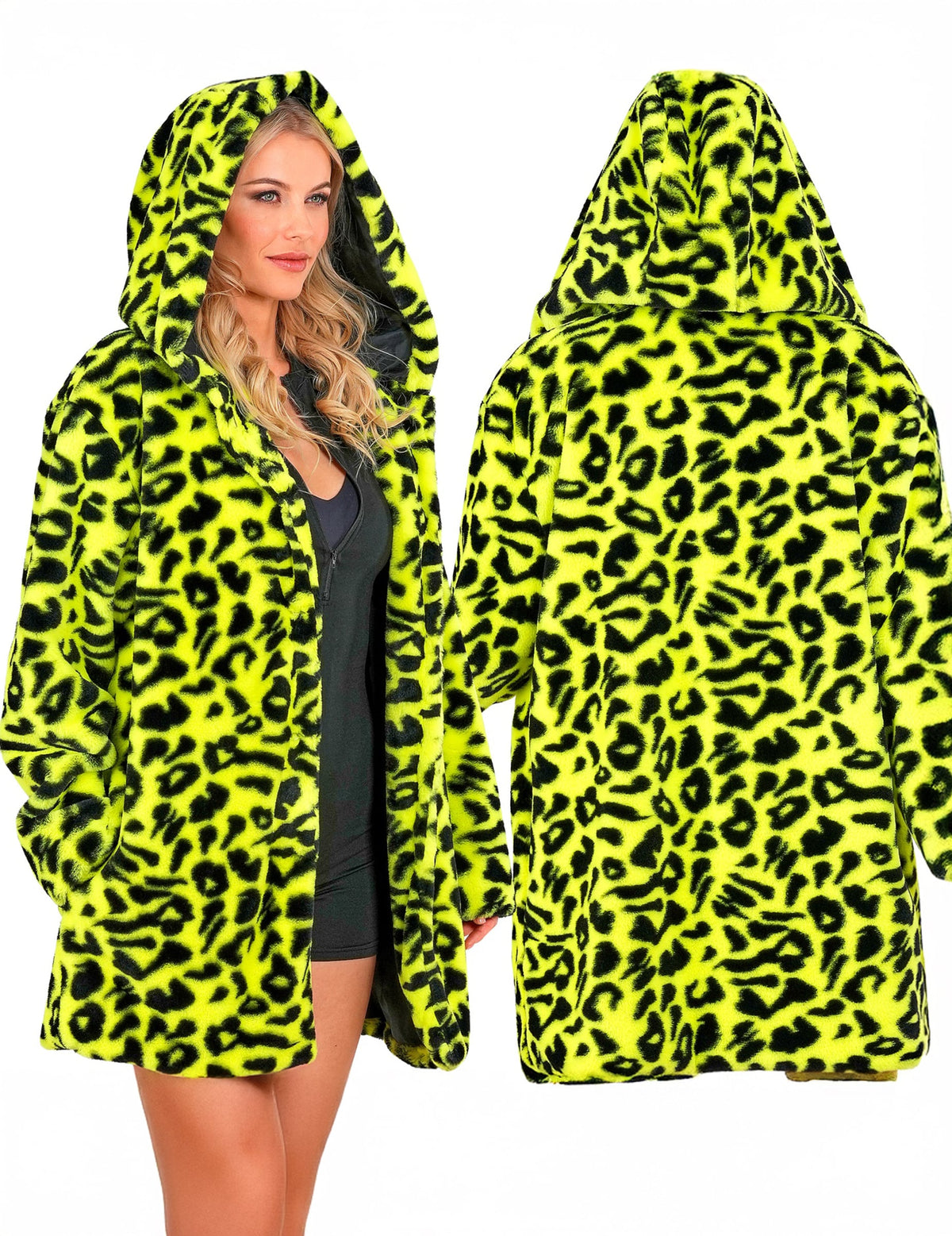 Žlutá leopardí bunda pro dospělé s kapucí