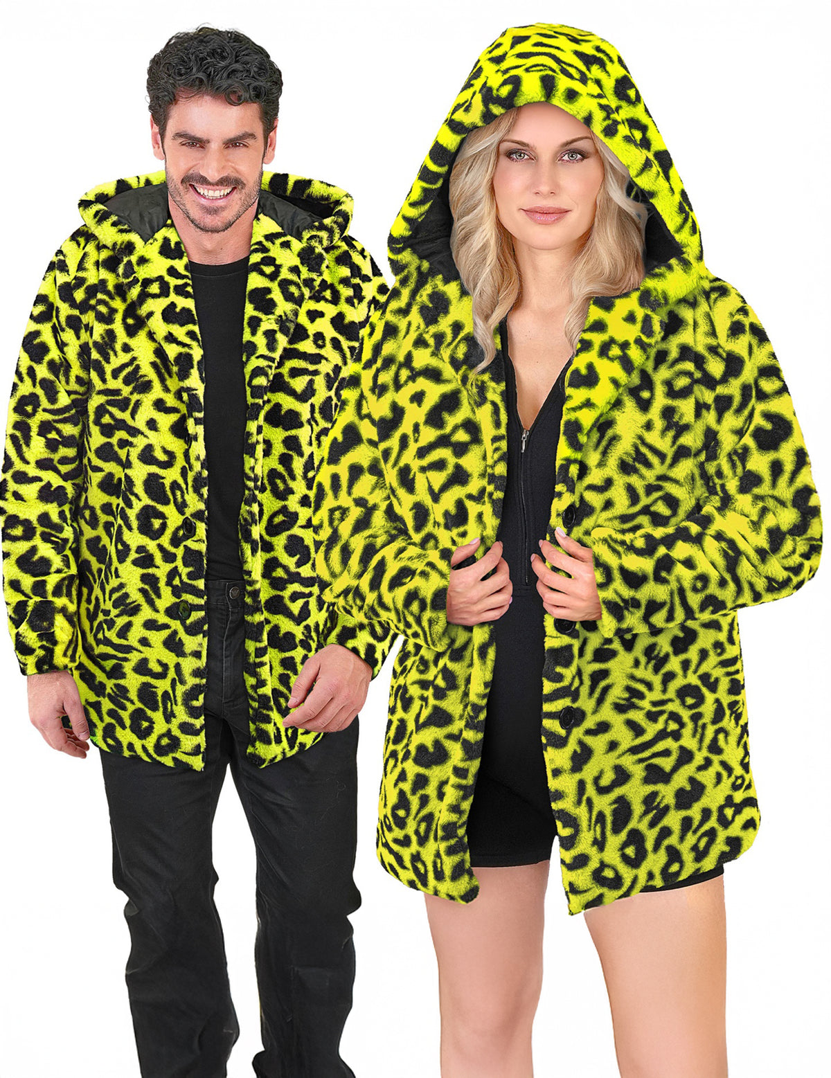 Žlutá leopardí bunda pro dospělé s kapucí
