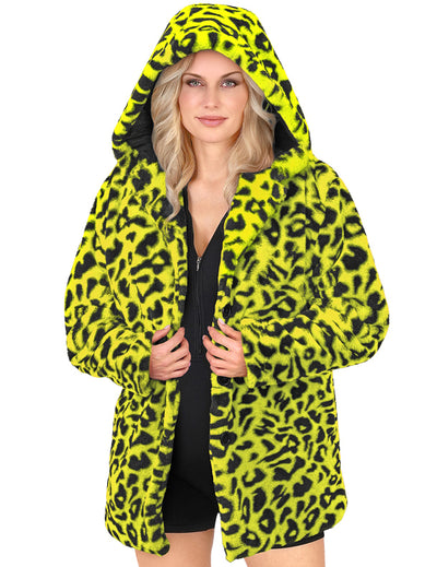 Žlutá leopardí bunda pro dospělé s kapucí