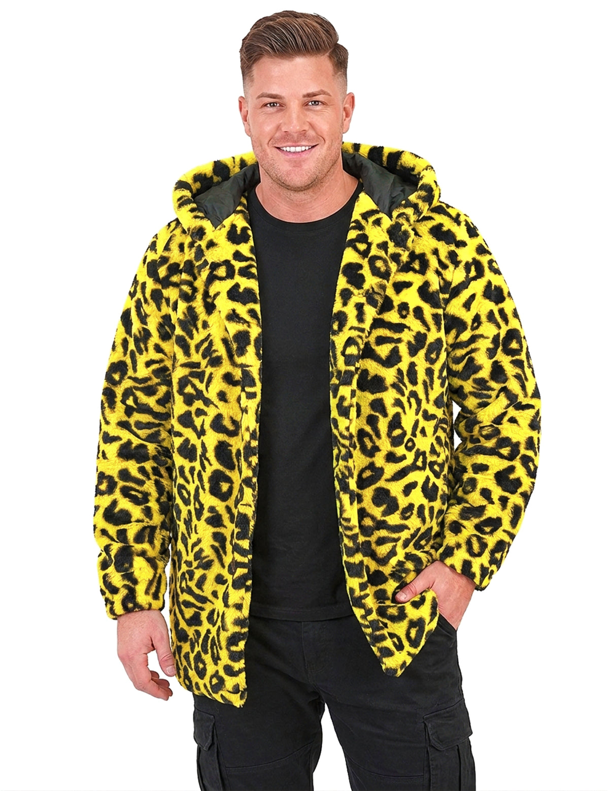 Žlutá leopardí bunda pro dospělé s kapucí