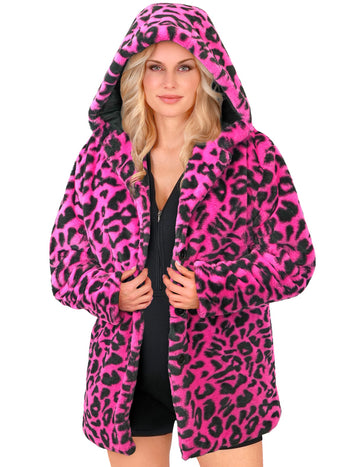 Růžová leopardí bunda pro dospělé s kapucí