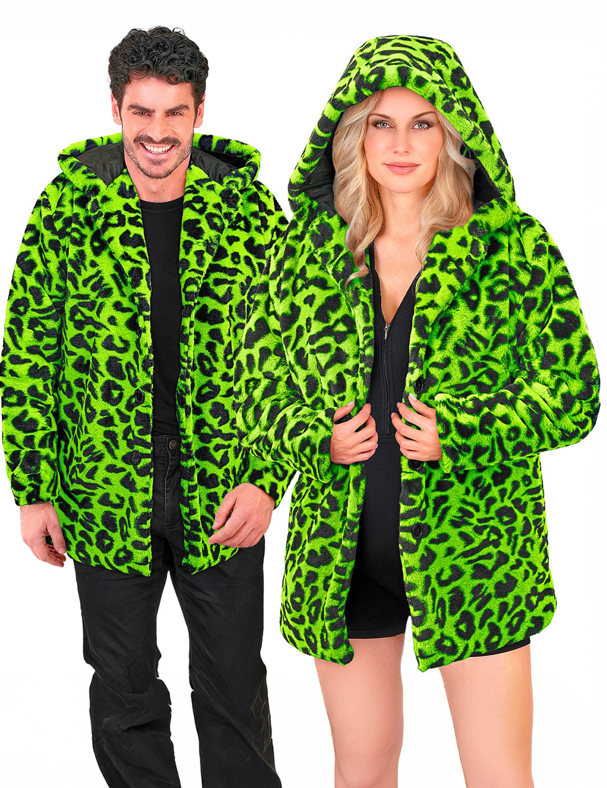 Zelená leopardí bunda pro dospělé s kapucí