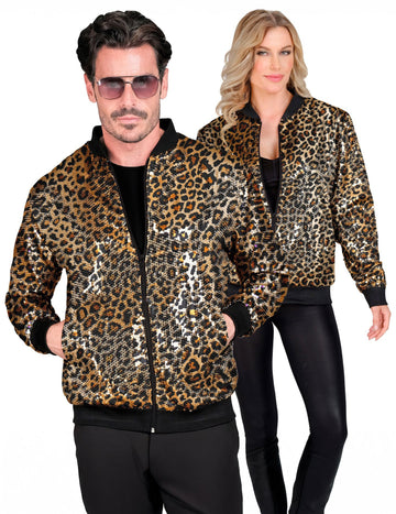 Veste à sequins léopard pour adulte dorée et noire à motif animalier