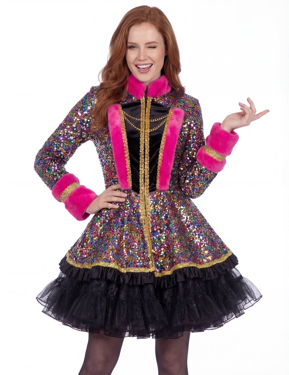 Vue de face de la veste à sequins de luxe pour femme