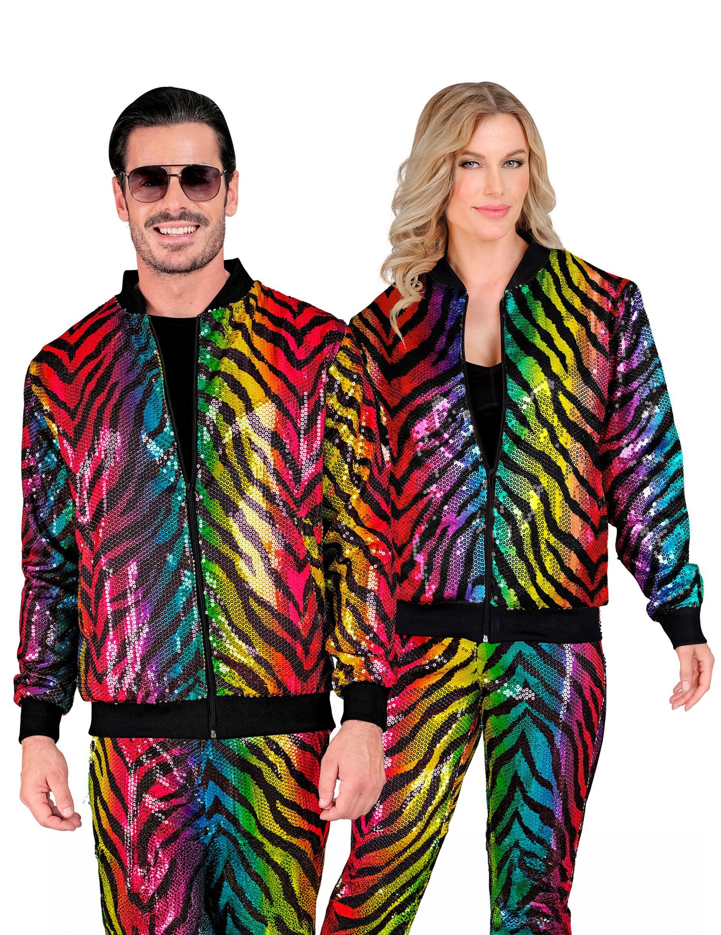 Dospělá vícebarevná flitrovaná bunda s tygřím vzorem