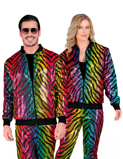 Dospělá vícebarevná flitrovaná bunda s tygřím vzorem