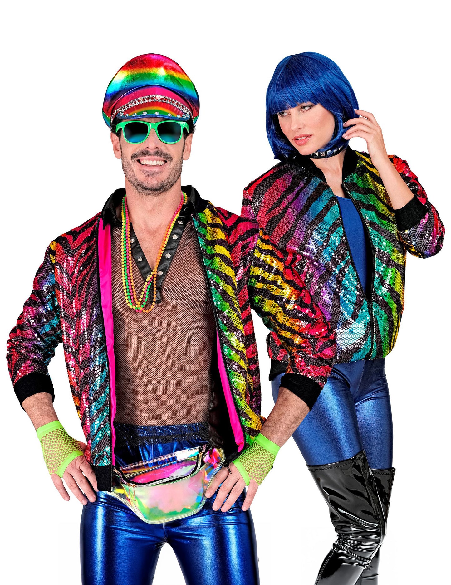 Dospělá vícebarevná flitrovaná bunda s tygřím vzorem