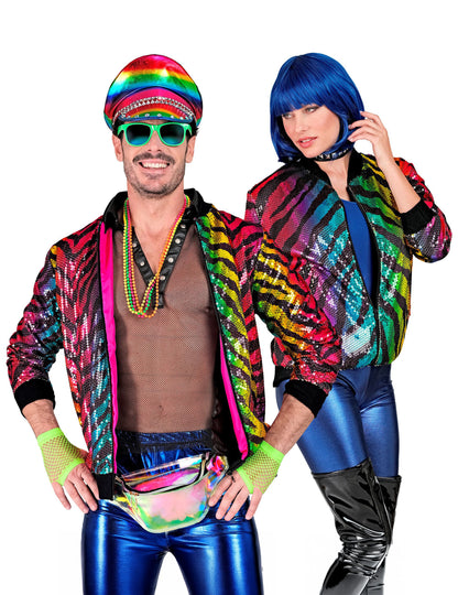 Dospělá vícebarevná flitrovaná bunda s tygřím vzorem