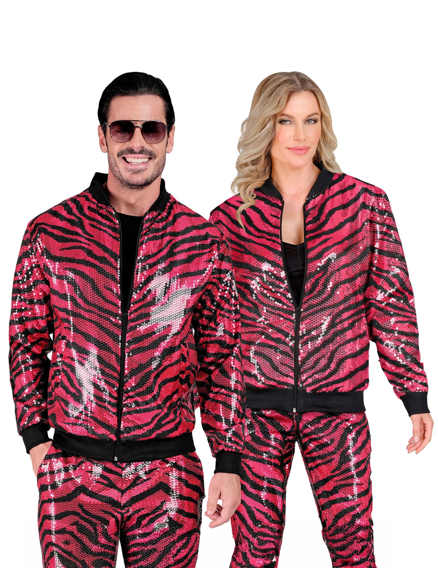 Růžová flitrovaná bunda pro dospělé s tygřím vzorem