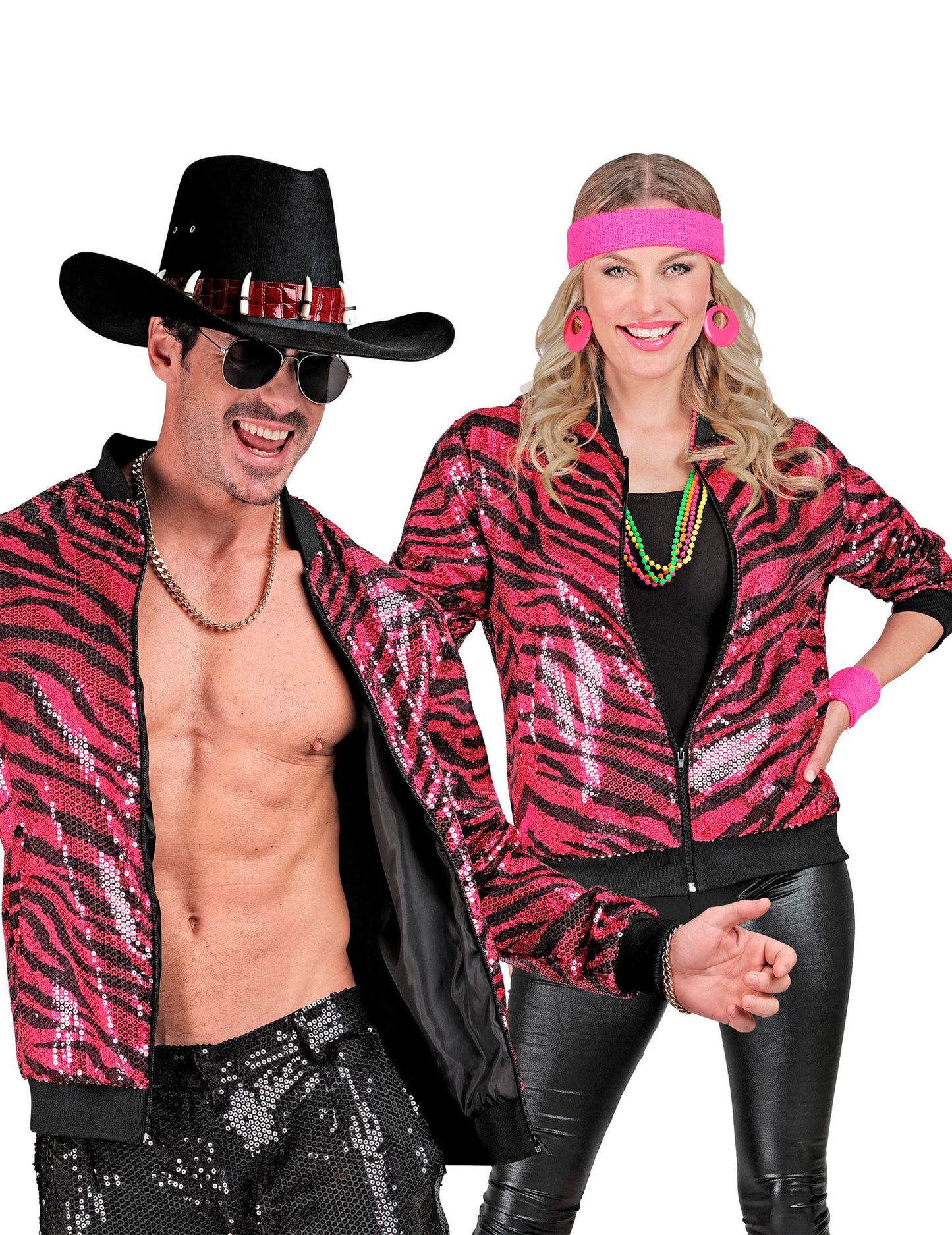 Růžová flitrovaná bunda pro dospělé s tygřím vzorem