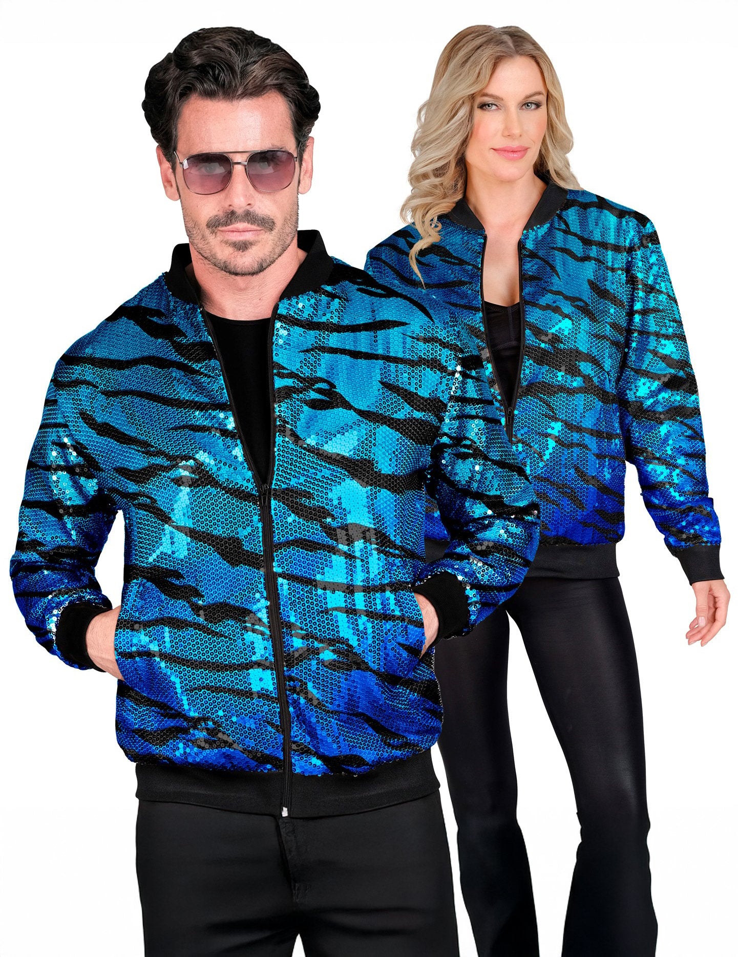 Dospělácká modrá flitrovaná bunda s vlnami