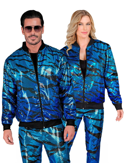 Dospělácká modrá flitrovaná bunda s vlnami