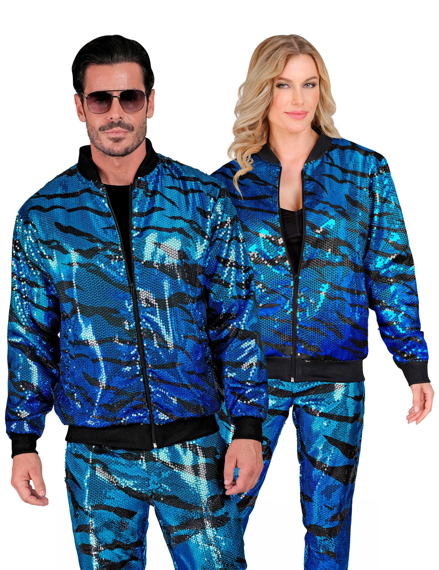 Dospělácká modrá flitrovaná bunda s vlnami