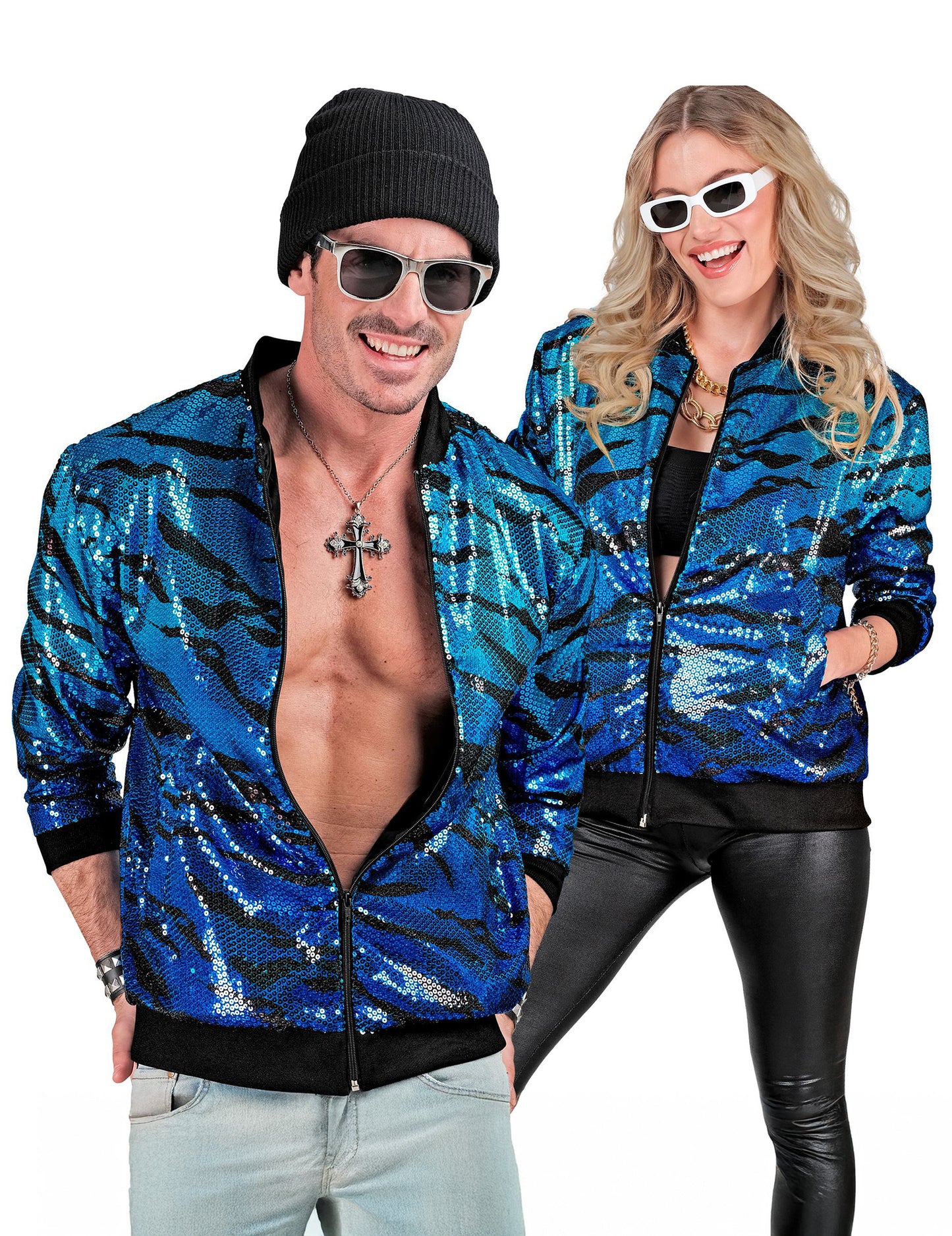 Dospělácká modrá flitrovaná bunda s vlnami