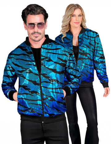 Dospělácká modrá flitrovaná bunda s vlnami