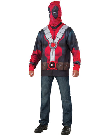 Rote und schwarze Deadpool-Jacke mit Kapuze für Erwachsene, bedruckt
