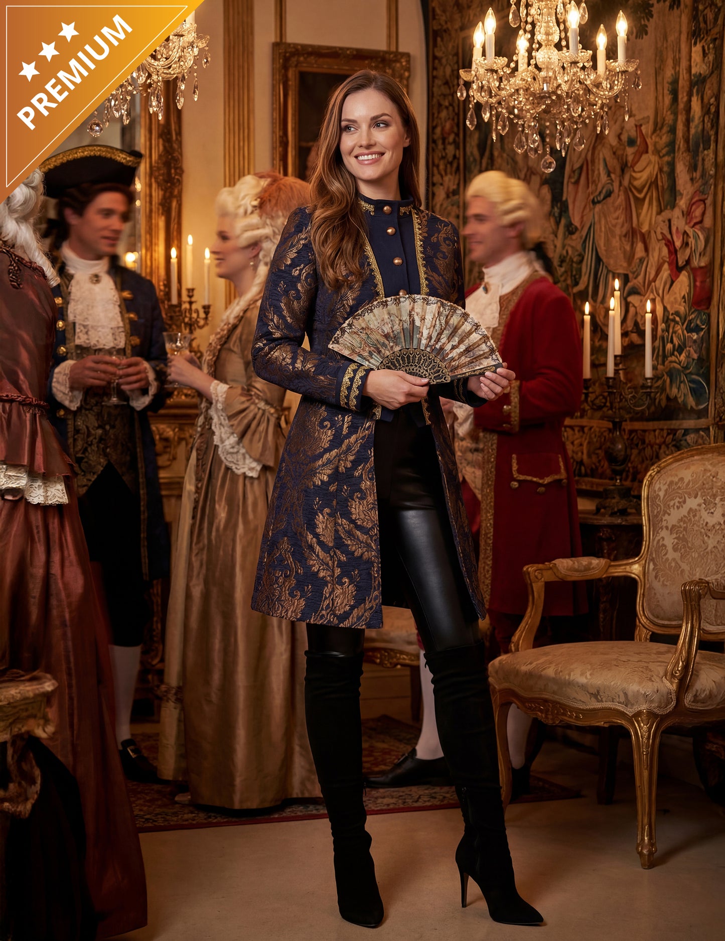 Dámská luxusní modrá vyšívaná barokní bunda