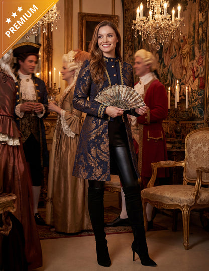 Dámská luxusní modrá vyšívaná barokní bunda