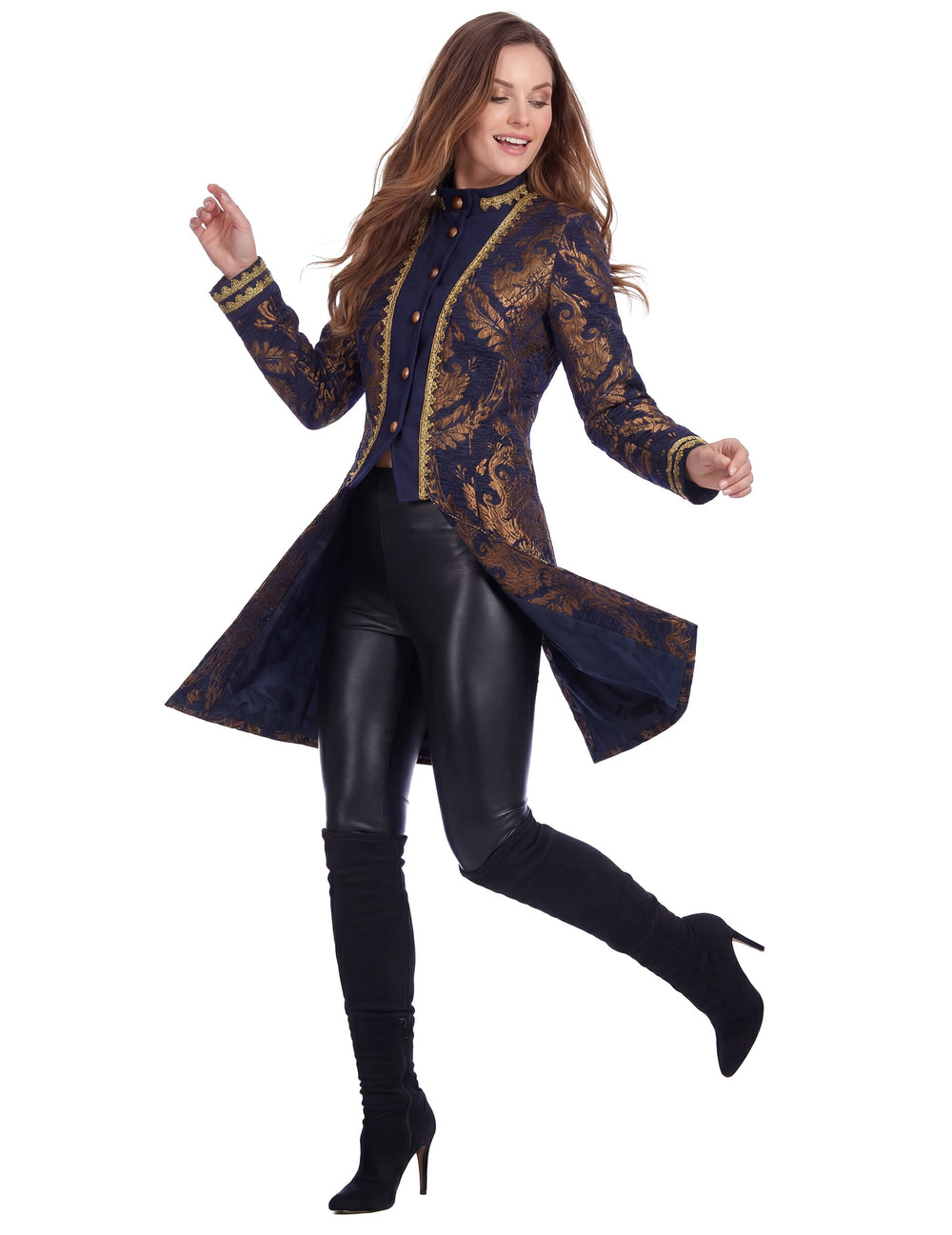 Vue en mouvement de la veste baroque brodée luxe pour femme