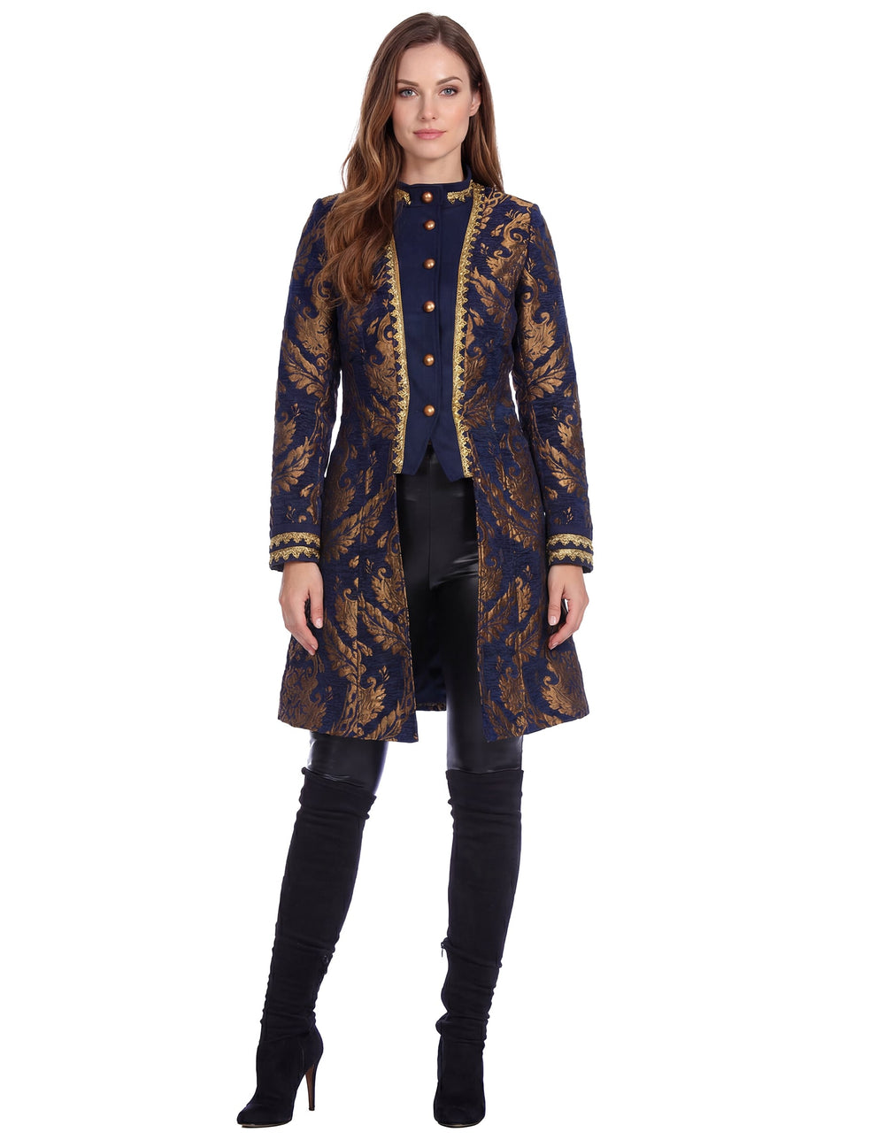 Vue de face de la veste baroque brodée luxe pour femme