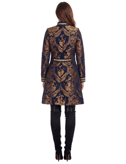 Dámská luxusní modrá vyšívaná barokní bunda