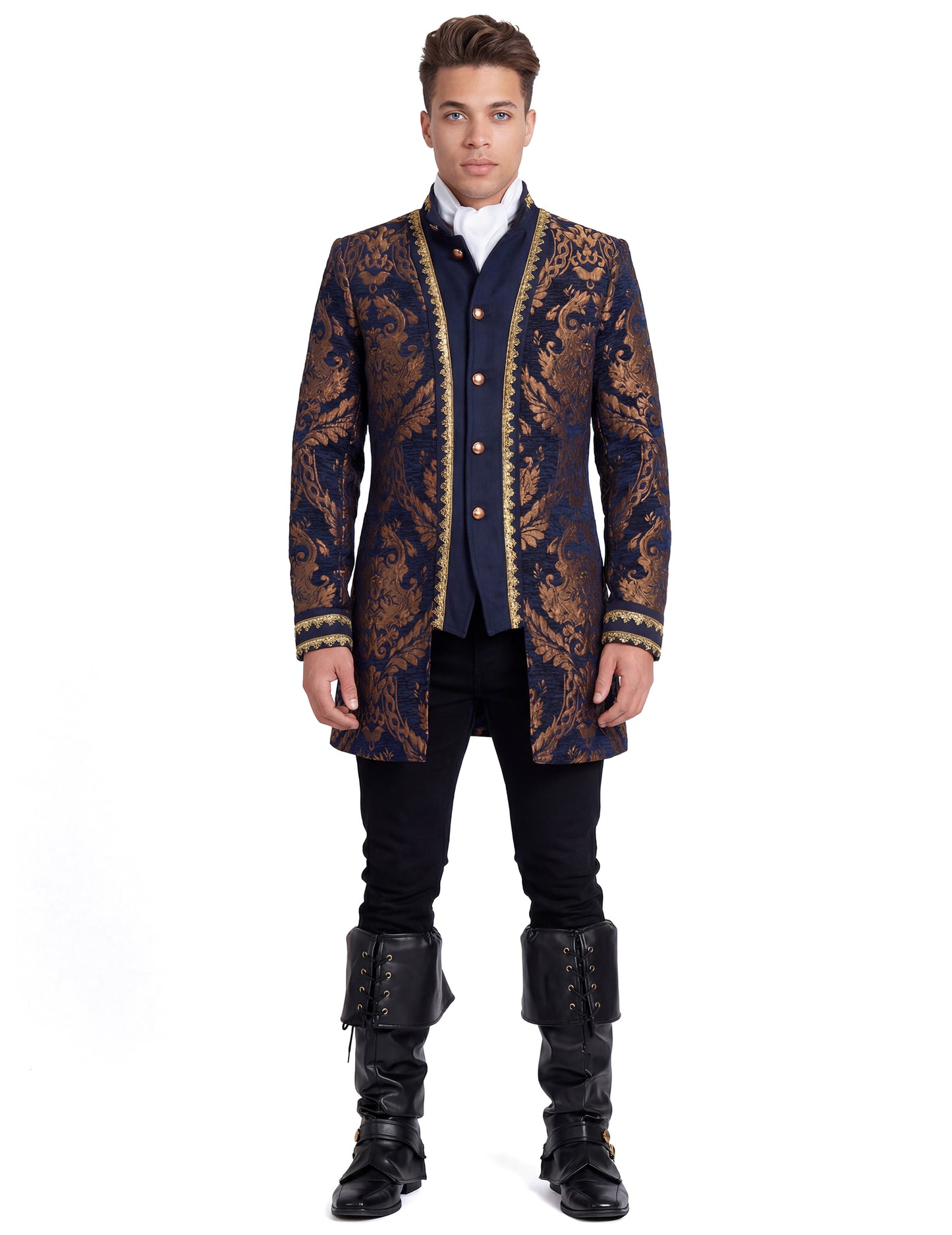 Pánská luxusní modrá vyšívaná barokní bunda