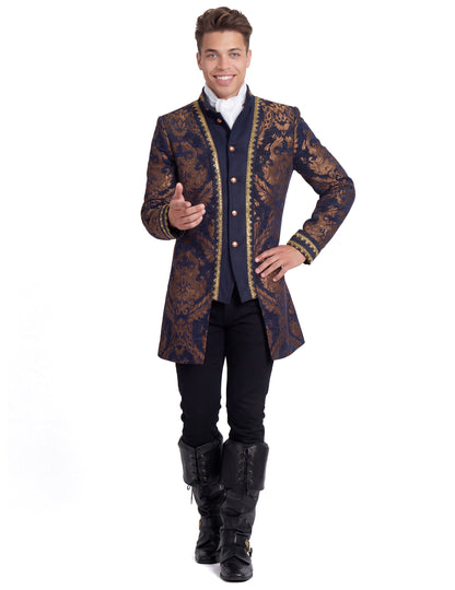 Pánská luxusní modrá vyšívaná barokní bunda