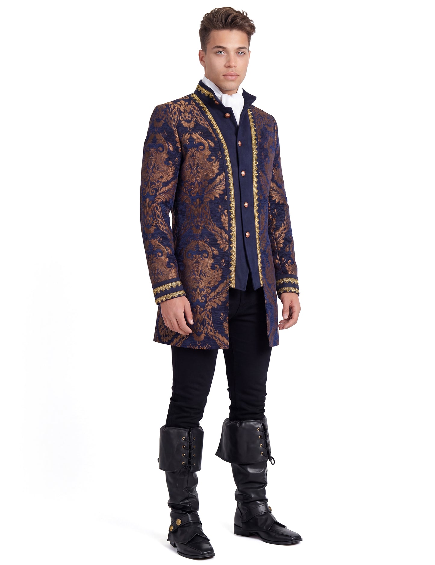 Pánská luxusní modrá vyšívaná barokní bunda