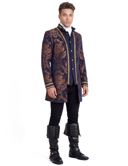 Pánská luxusní modrá vyšívaná barokní bunda