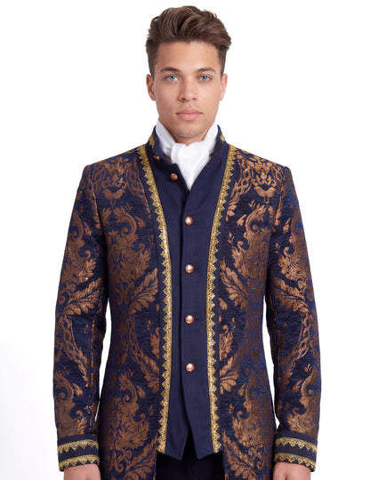 Pánská luxusní modrá vyšívaná barokní bunda