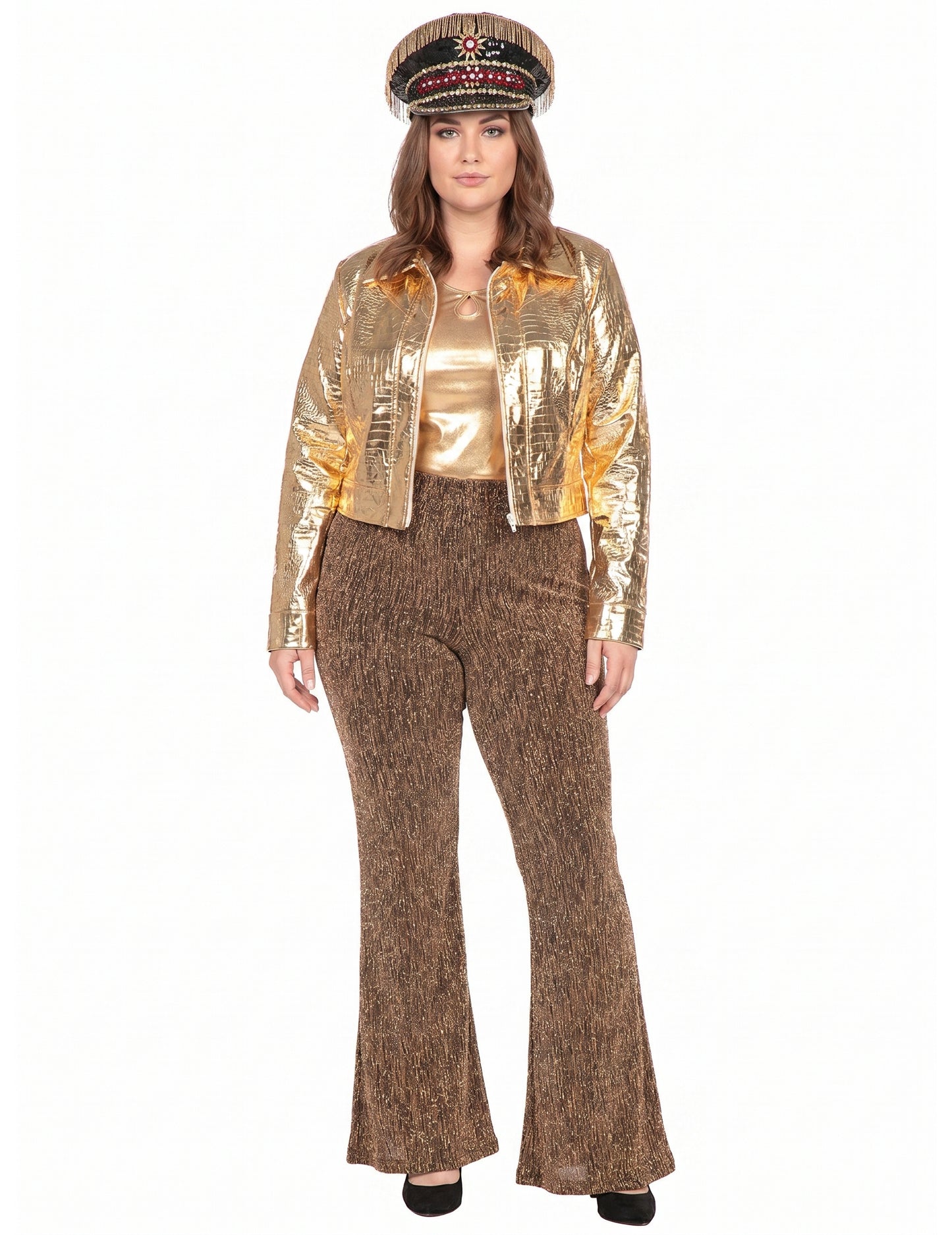 Goldene metallische Krokodil-Jacke für Damen
