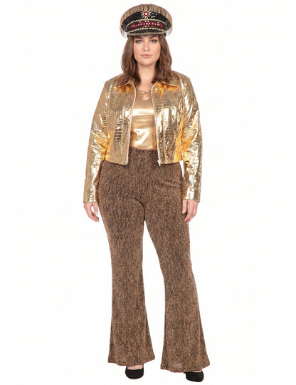 Goldene metallische Krokodil-Jacke für Damen