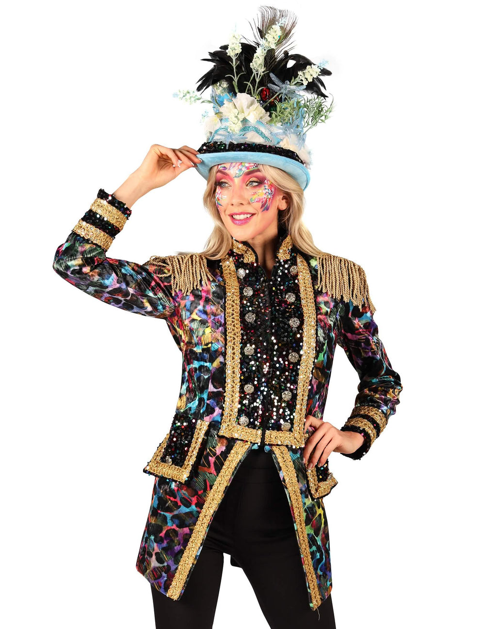 Vesta na karneval vysoká kvalita neon barvy pro ženu s leopardími motivy a zlatými detaily