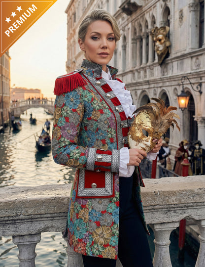 Luxusní dámská karnevalová bunda s květinovým potiskem